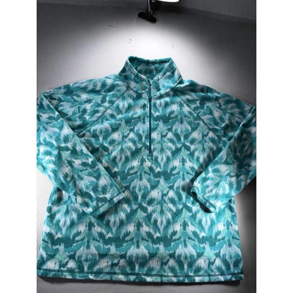 EDDIE BAUER POLAR FLEECE 1/4 ZIP Pullover Women's TURBO LEAF IKAT Warm Cozy XL